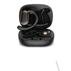 Open Ear Bluetooth Headphones, Wireless Earbuds Sport Over Earphones Built-in Mic with Ear Hooks 50H Playtime Ear Buds LED Display Charging Case, Waterproof Design for Running Fitness, Black