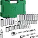 SK 3/8" Drive Socket Set with 216-P Quick-Release Ratchet, 41-Piece, SAE & Metric, SuperKrome Finish, Premium CR-V Construction, with Storage Suitcase