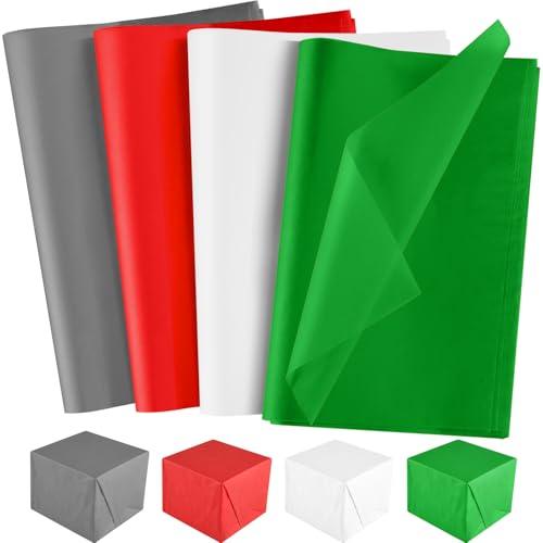 NEBURORA 72 Sheets Christmas Tissue Paper Assortment 14 X 20 Inch Red Green White Gray Gift Wrapping Tissue Paper Bulk for Holiday Gift Crafts Bags and Party Decorations, 4pack