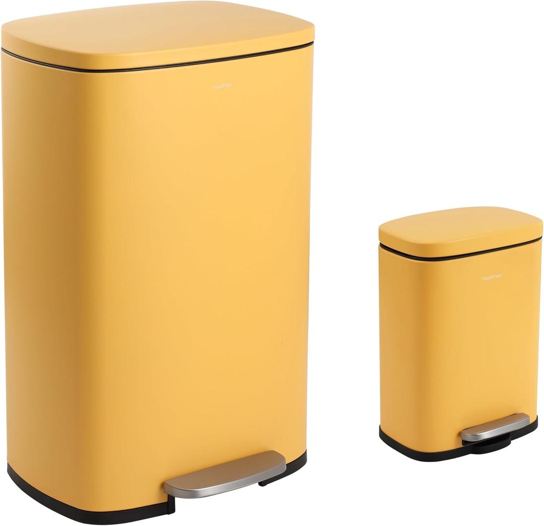 happimess HPM1006L Connor Rectangular 13.2-Gallon Trash Can with Soft-Close Lid and Free Mini Trash Can, Daffodil Yellow for Home, Kitchen, Bathroom, Living Room, Office (Daffodil Yellow)