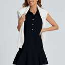 YEXPINE Womens Sleeveless Shirt Dress Ruffle Hem Cotton Tunic Tank Dress Button Up Swing Shift Mini Dresses (Black, S)