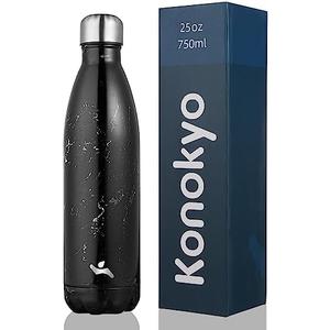 Konokyo Insulated Water Bottles,25 oz Double Wall Stainless Steel Vacumm Metal Flask for Sports Travel,Marble Midnight
