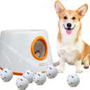 Automatic Ball Launcher for Dogs with 6pcs 2.3 Inch Etpu Tennis Balls,Thrower Distance 20-45ft,interacive Dog Toys for Indoor/Outdoor for Small Or Medium Dogs (White) (Orange)