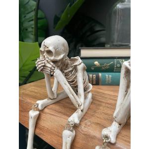Skull Statues Set Resin Skeleton Shelf Sitters Sitting Figurines for Home Bookshelf Table Ledge Edge Decorative, Crafts Ornaments Collectibles Statues for Skeleton Lovers Halloween Decor (See)