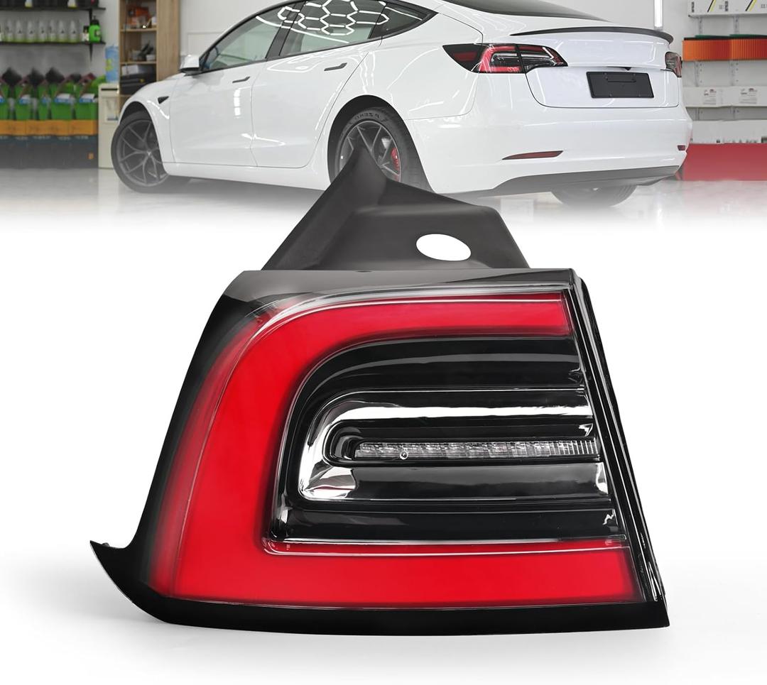3Pin Tail Light Assembly Compatible With 2017-2021 Tesla Model 3 LED Outer Rear Brake Lamp, Replaces# 1077397(Left Driver Side)