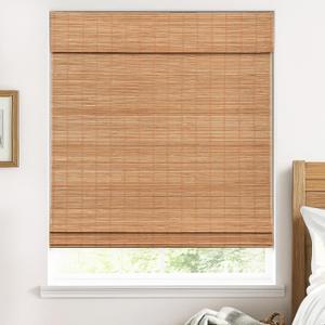 Cordless Bamboo Roman Shades for Windows, 100% Blackout Backing Fabric for Light Blocking, 36" W  64" H - Papara Carbon