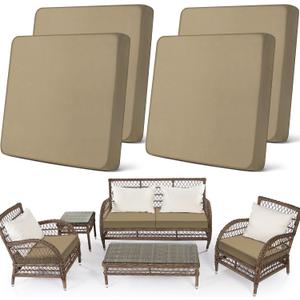 Newwiee Set of 4 Stretch Patio Cushion Covers Sofa Couch Seat Chair Slipcovers Cushion Cover Replacement Furniture Protector for Pets Washable(Sand,Seat Cover,Solid)