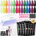 JEWHITENY 14 Colors Poly Nail Extension gel Kit with U V Lamp Pink Red Blue Nude Builder Jelly Manicure Enhancement Starter Set DIY At Home All In One for Starter Gift For Women (F315-F328 MINI KIT)