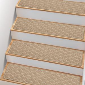 Non Slip Stair Treads for Wooden Steps,15 Pack 8" X 30" Stairs Carpet Treads Indoor with Reusable Peel and Stick Adhesive for Kids Elders and Pets,Polyester TPR Backing
