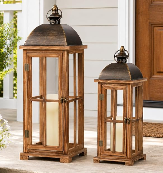 Large Decorative Lanterns, 2 Pack Farmhouse Wood Lanterns Indoor Outdoor
28" 19" Large size for festivals, weddings, and home decor, Glass free design safe for kids & pets, Openable wood door
