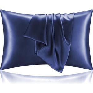 BEDELITE Satin Pillowcase for Hair and Skin, Super Soft and Cooling Similar to Silk Pillow Cases 2 Pack with Envelope Closure, Gift for Women Men(20"x26" Standard Size, Navy)