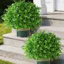 florisso 2 Pack Artificial Boxwood Topiary Trees, UV-Resistant Faux Realistic Greenery Potted Bushes with Pots for Front Door, Porch, Farmhouse, Garden Decor