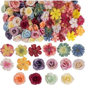 Framendino, 100 Pack Faux Flowers Heads Small Artificial Silk Rose Blossom Flower Head Multicolor Mini for DIY Craft Wedding Home Party Wreath Decoration (2 Styles)