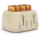 Mueller Retro Toaster 4 Slice with Extra Wide Slots Bagel, Defrost, and Cancel Function, 6 Browning Levels, Dual Independent Controls, Removable Crumb Tray and High Lift Levers, Beige
