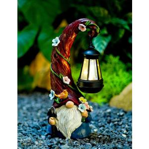 Pohabery Gnome Garden Decor Statue Solar Gnomes Decorations for Yard with Lantern Light Outdoor Decorations for Patio Mom Gift