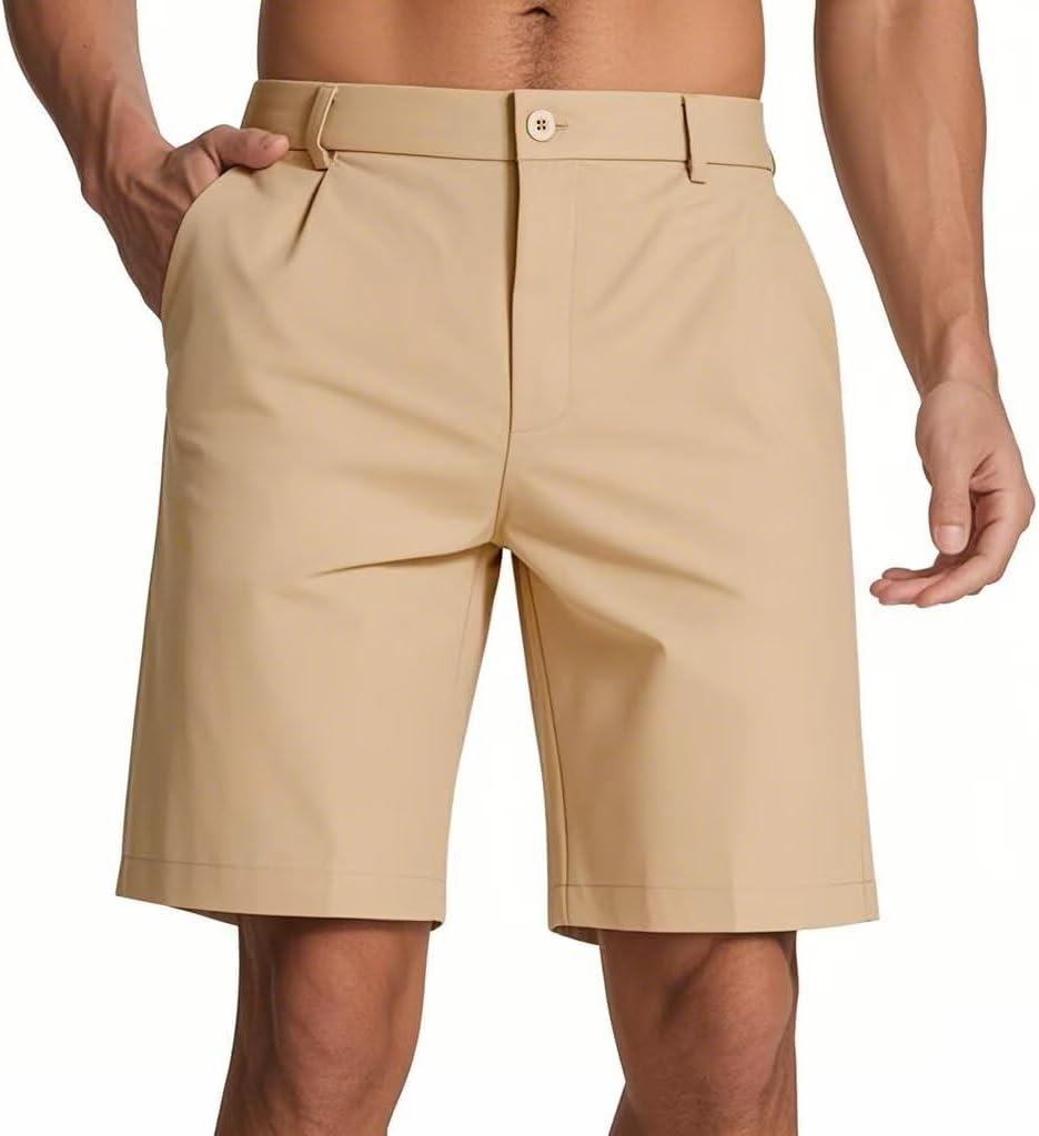 Men's Classic Fit 7/9/11 Inch Golf Shorts Lightweight Long Stretch Hiking Short with 4 Pockets for Casual Work (Khaki) 43