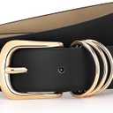 JASGOOD Women Leather Belt with Gold Buckle Ladies Faux Leather Belt for Jeans Pants
, Pack of 2