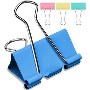2 Inch Extra Large Binder Clips (24 Pack), Assorted Colors, Colored Jumbo Paper Clips, Big Paper Clamps, Binder Clips Large Size for Home, School and Office Supplies