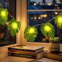 Minetom Monstera Leaf String Lights Battery Operated: 20 LED Tropical Artificial Rattan Palm Green Leaves with Remote Control - Hanging Vine Greenery for Hawaiian Beach Theme Party Summer Decoration
