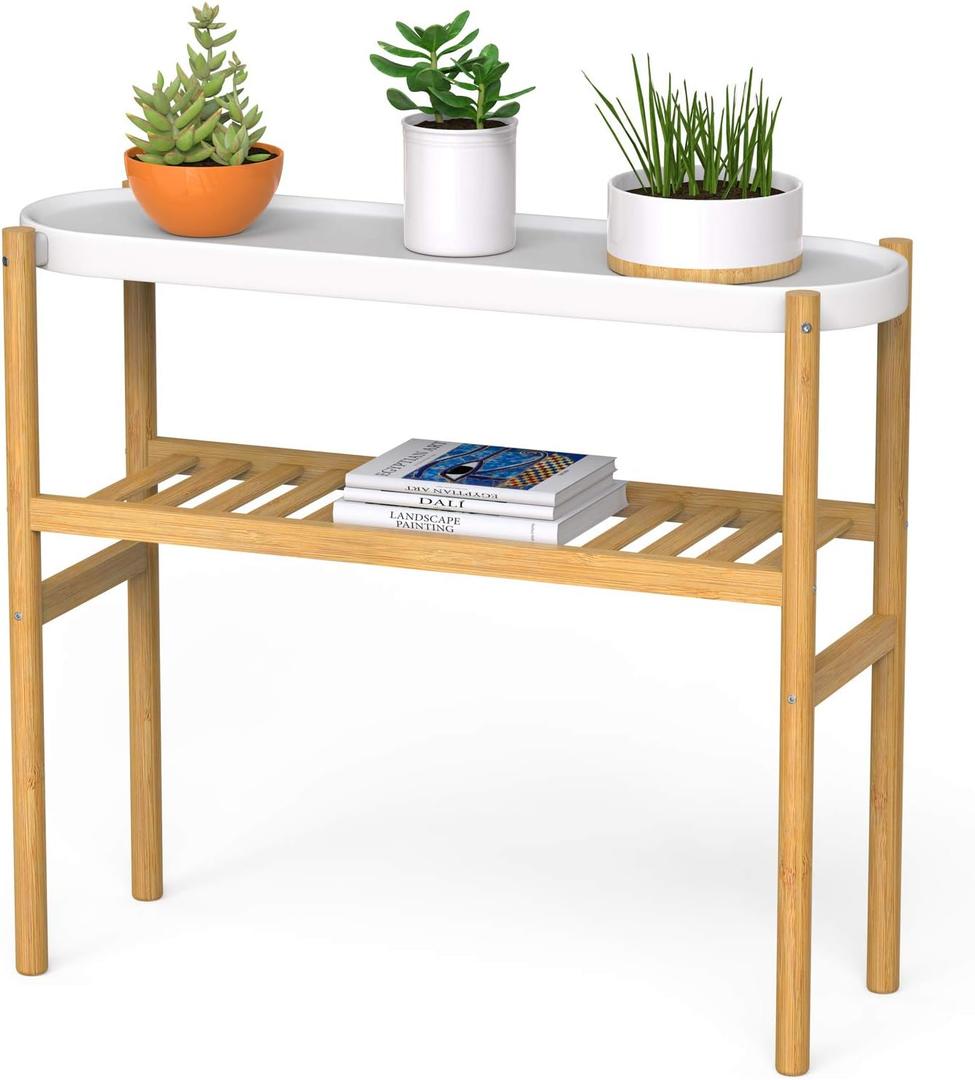 Wisuce Bamboo Shelf Indoor, 2 Tier Window Tall Stand Table for Multiple Plants