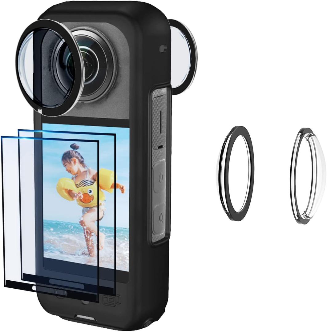 JZW-Shop for Insta 360 X3 Lens Guards with Screen Protector, Tempered Glass Screen Protector for Insta 360 X3 Accessories 9H Hardness Anti-Scratch