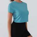 Open Back Workout Tops for Women Crop Yoga Shirts Lightweight Twist Back Athletic Running Gym Tops (Small, Blue)