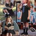 Summer Dress for Girls Doll Collar Short Sleeve A Line Swing Party Dresses with Pocket for Kids Aged 9-10 Years (Black)