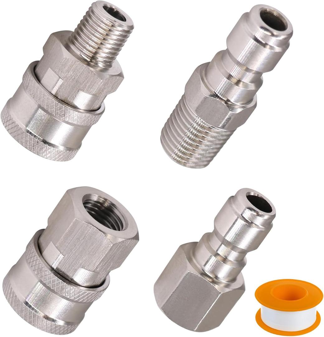1/4 inch Pressure Washer Quick Connect Fittings, Stainless Steel Power Washer Quick Connect Accessories, Pressure Washer Hose Adapter Fittings for Water Pump, Sprayer,Wand, 5000 PSI