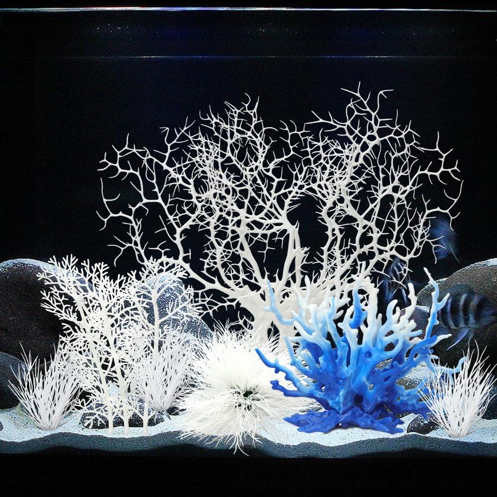 BEGONDIS 8 Pack Artificial Coral Ornament, Aquarium Plasitc Water Plants for Fish Tank Decorations