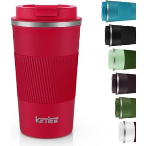 KETIEE Travel Coffee Mug Spill Proof 12oz, Insulated Travel Mug to Go, Reusable Coffee Cup with Seal Lid, Vacuum Stainless Steel Tumbler for Hot/Cold Drinks (Red) (G1-Christmas Red)