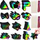 Deekin 120 Pcs Purim Scratch Paper Cards Set Jewish Mask Scratch Cards Kit for Dress up Mardi Gras Party Favor DIY Art Painting Project Supplies