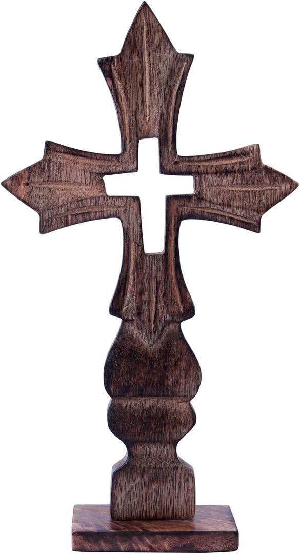 ETROVES Decorative Wooden Handheld and Tabletop Cross, Rustic Wall Cross Stand, Religious Home Decor, Gift Idea for Birthdays, Easter, Christmas, Weddings