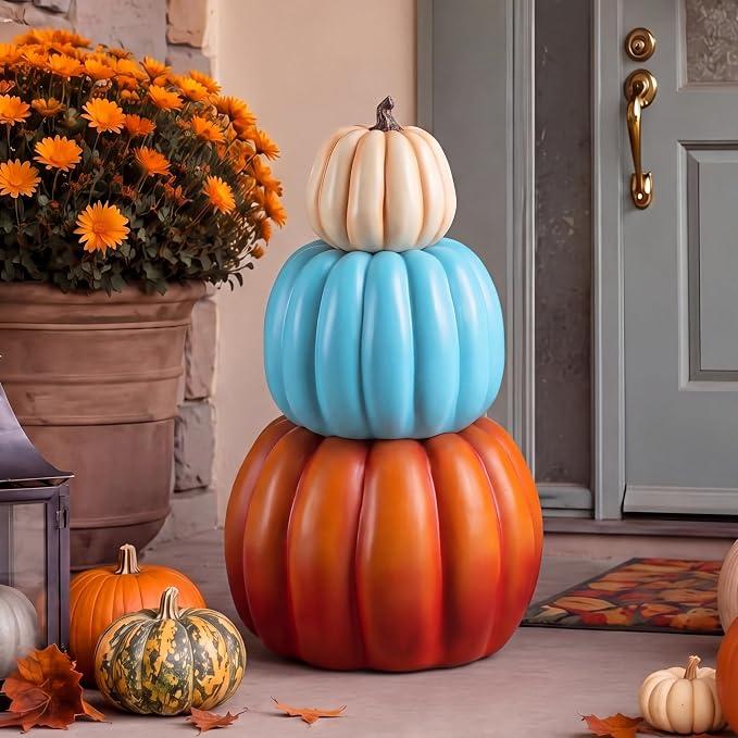 Wesiti 1 Pcs 21.3'' Large Faux Stackable Pumpkins Outdoor for Front Porch