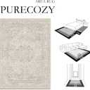 PureCozy Beige 8x10 Area Rug Washable Vintage Carpet for Living Room Bedroom Large Soft Retro Floral Low Pile Thin Indoor Rug Non Slip Central Medallion Floor Cover for Dining Room Office