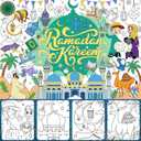 3 x HOWAF Ramadan Mubarak Coloring Poster with 24 (12 Colors) Paint Pens, Eid Mubarak Coloring Poster Banner for Eid Party Decoration Supplies, Ramadan Kareem Party Decor Table Cover Banner