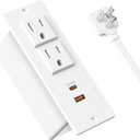 Recessed Power Strip USB C PD 30W Fast Charging,Flush Mount Desk Recessed Outlet,Space-Saver for Furniture Side Table,2 USB Ports,2 AC Outlets,6ft Cord,Ultra Thin Flat Plug,White