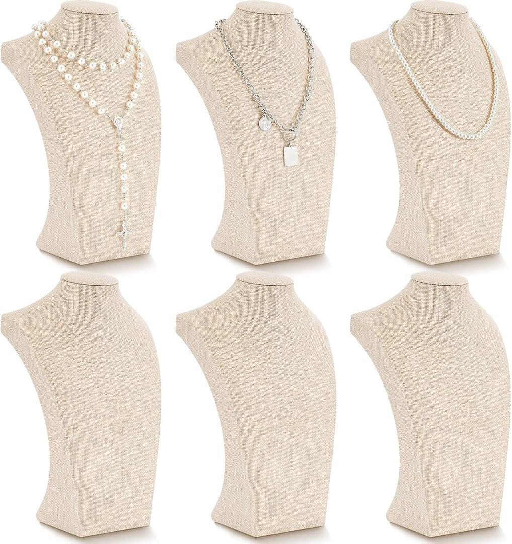 Kigley 6 Pcs Linen Necklace Display Bust Jewelry Holder Necklace Retail Mannequin Display Stand for Jewelry Selling Vendors Shows (11.4 x 6.9 Inch)