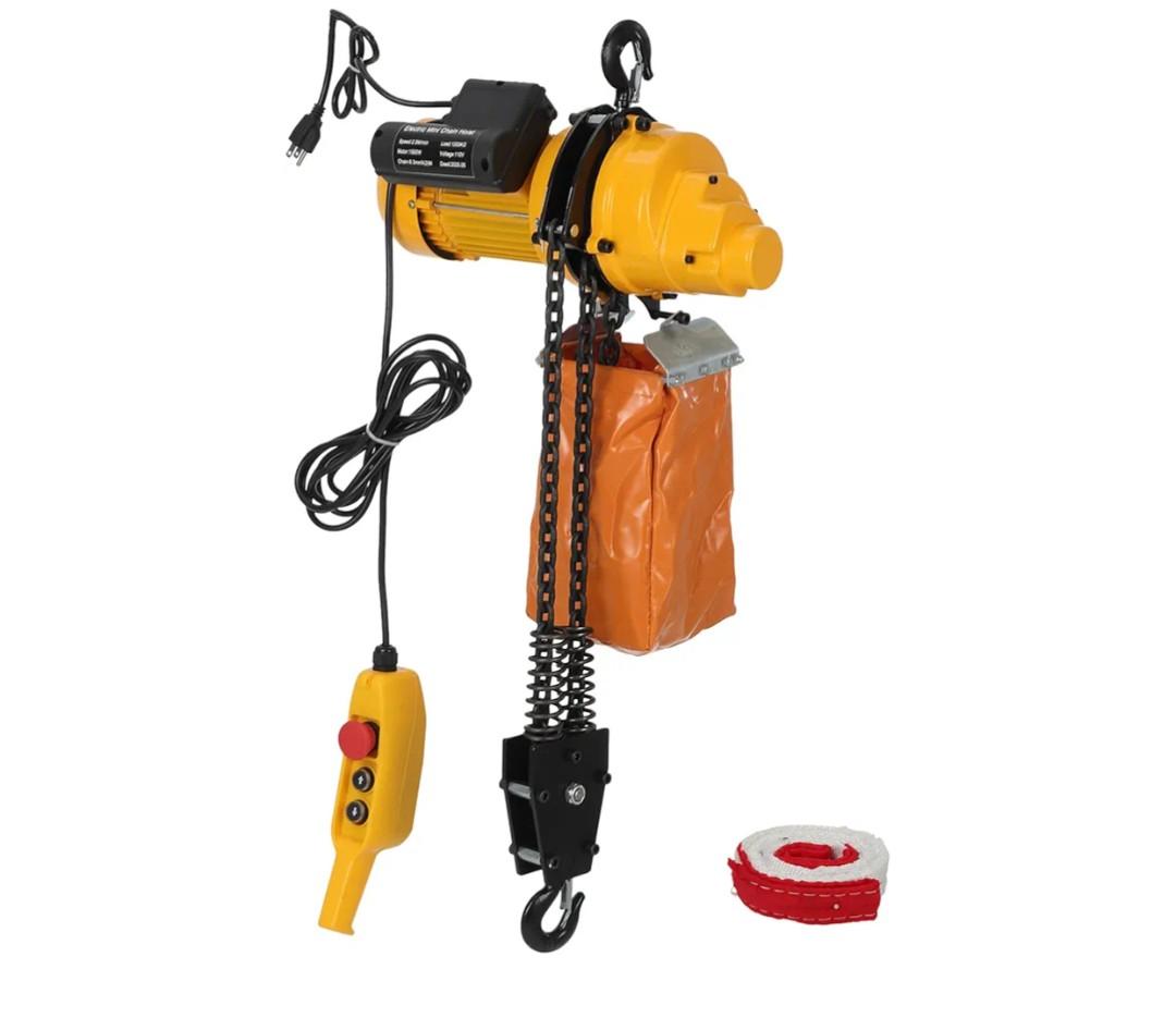 Electric Chain Hoist 15 FT Lifting Height, 110V Electric Hoist, Single Phase Overhead Crane with G100 Chain, 10 ft Wired Remote Control for Garage, Shop, Hotel, Home