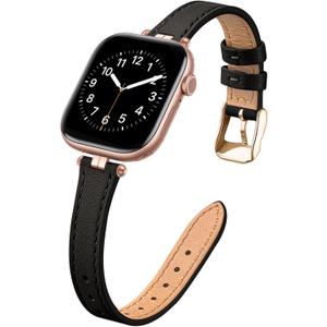 STIROLL Thin Leather Band Compatible with Apple Watch Bands 41mm 40mm 38mm 42mm(Series 11 10) Women, Stylish Top-Grain Leather Strap Slim Wristband for iWatch SE3/2/1 Series 9 8 7 6 5 4 3 2 1, Black/Rose Gold