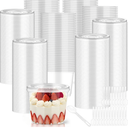 Jingmore 400 Pcs 9 oz Plastic Dessert Cups with Lids,200 Pcs Clear Disposable Parfait Fruit Cups and 200 Spoons,Appetizer Party Containers for Yogurt Puddings Ice Creams Cake Cold Drink (Flat)
