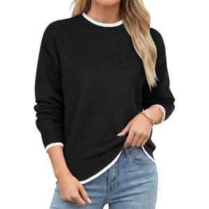 LYANER Women's Color Block Crew Neck Long Sleeve Loose Fit Casual Pullover Sweaters (L)