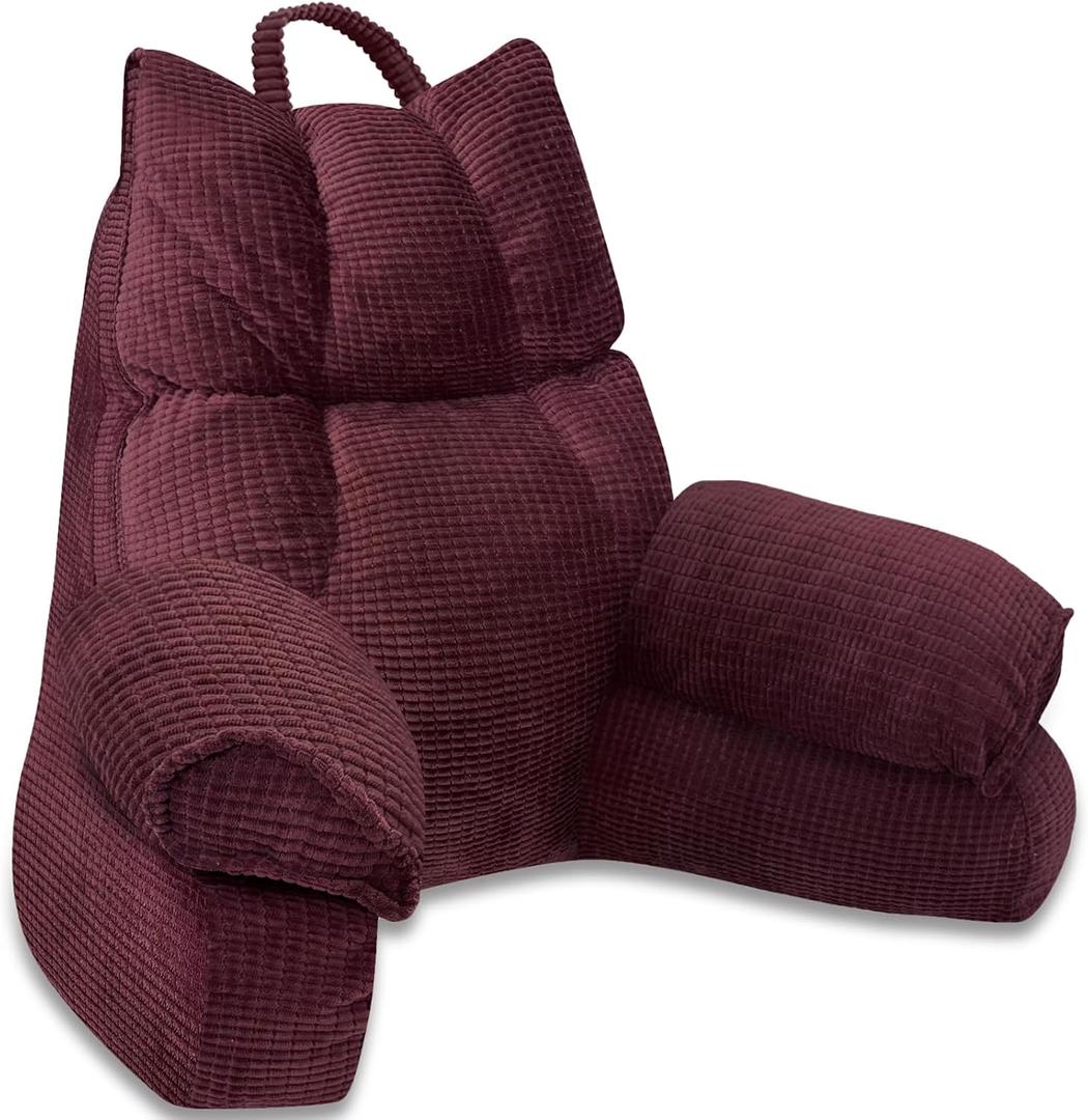 Reading Pillow for Bed with Arms, Back Support, Memory FoamPlum, Large | Reading Pillow for Bed with High Arm Rests, Back Support Pillow for Sitting Up, Shredded Memory Foam for Reading, TV & Gaming, Large-For heights over5'3"-Weight6.83 lbs