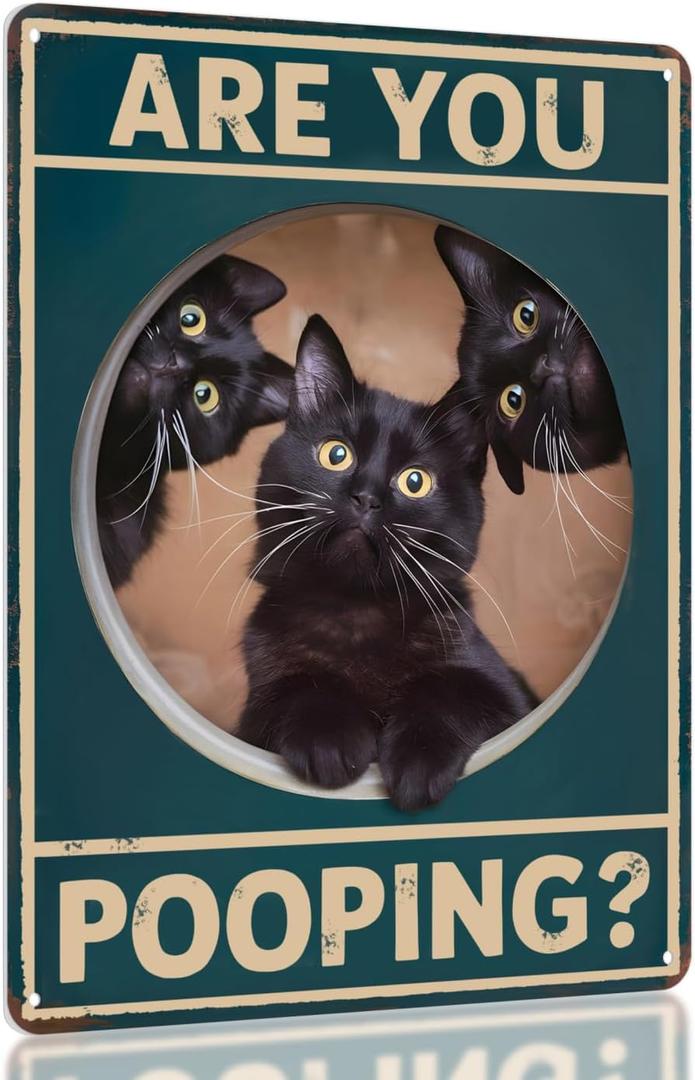 Black Cat Bathroom Decor  Are You Pooping Cat Sign, Vintage Cat Wall Decor Art for Home, Apartment, Restroom, Quirky Retro Bathroom Poster for Cat Lovers by Opix Design