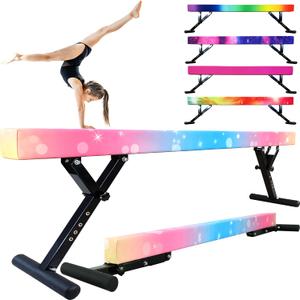 Balance Beam for Kids 8FT Adjustable Gymnastics Beam 8 FT with Professional Triangular Base, High and Low Floor Beams,Home Gym Equipment for Toddlers to Teenager (7"-29", Bubble Rainbow)