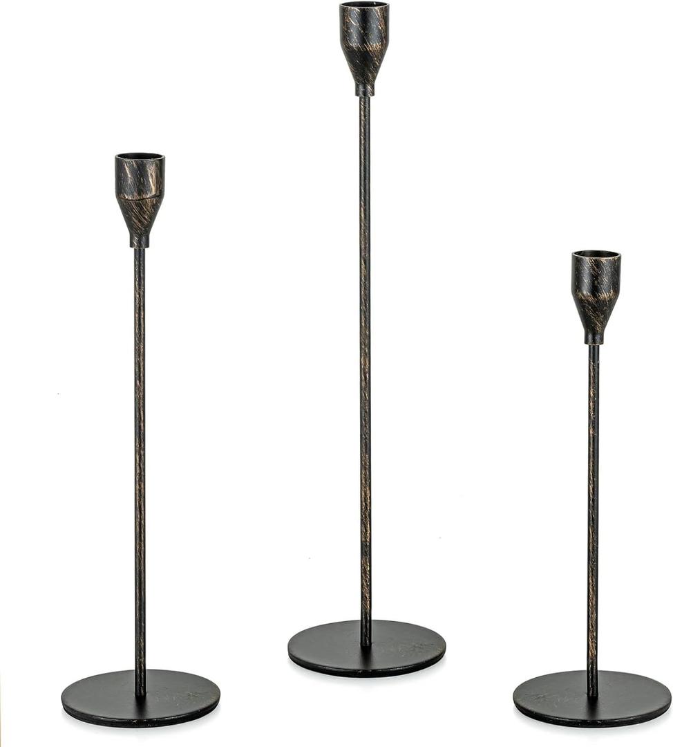 Black Candlestick Holders Taper: Tall Candle Holder Set of 3 Fireplace Mantle Decor Dinning Table Centerpiece Metal Candle Stand Halloween Decorations