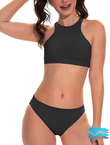 Beautikini Period Swimwear Two Piece Sporty Swimsuit Bikini Menstrual Leakproof Bathing Suit for Teen Girls S