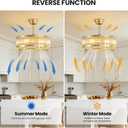 KAISITE Caged Ceiling Fan with Lights 20 Inch Crystal Gold Fandelier Ceiling Fan with Remote Semi-Flush Downrod Bladeless Chandelier Fan Light Ceiling Fixture for Bedroom Kitchen Living Room, Large