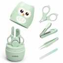 Baby Nail Kit, 4-in-1 Baby Nail Care Set with Cute Case, Baby Nail Clippers, Scissors, Nail File & Tweezers, Baby Manicure Kit and Pedicure kit for Newborn, Infant, Toddler, Kids-Owl Green