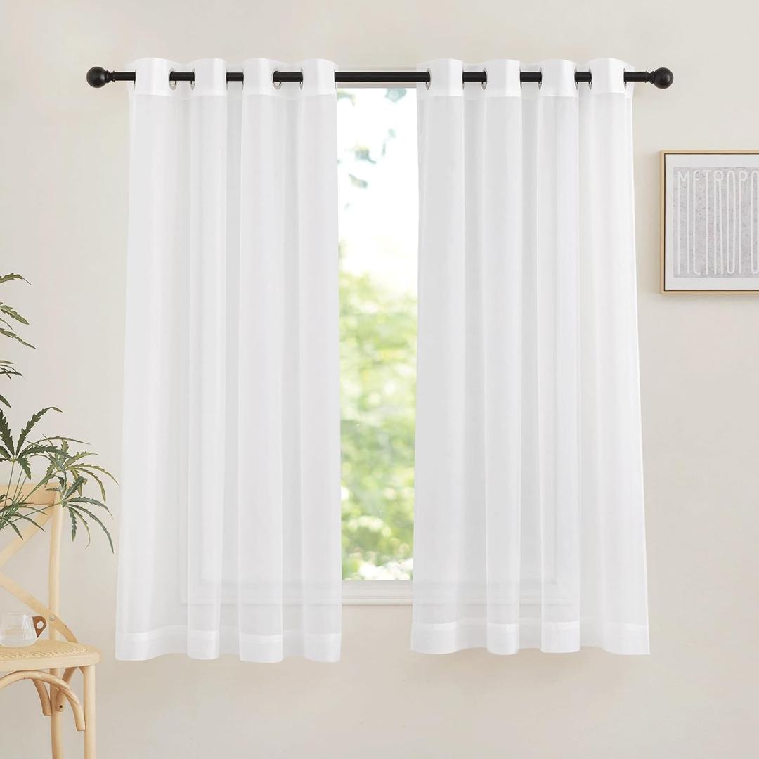 NICETOWN Sheer Curtain Panels Grommet - Ivory Voile Sheer Window Curtains for Bedroom/Living Room, 2 Pieces, 54 Wide x 63-inch Length