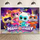 Super Cats Birthday Decorations,Super Cats Happy party Banner Backdrop for Kids Birthday Party Supplies (5x3ft)